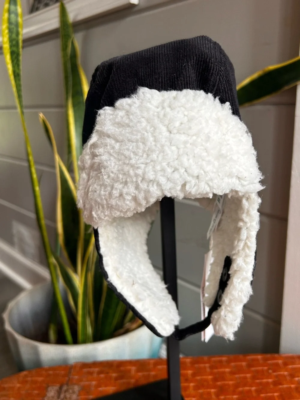Janie & Jack Baby 0-6M Black Corduroy Sherpa Trapper Hat NWT Winter Cap Aviator